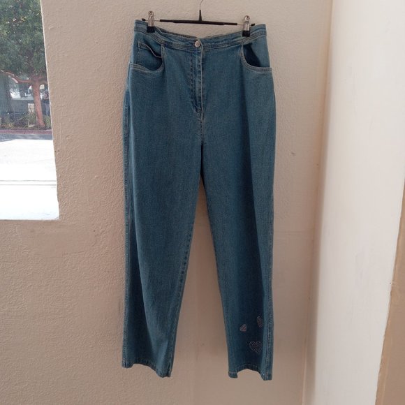 Vintage denim jeans with rhinestone hearts - Picture 8 of 8